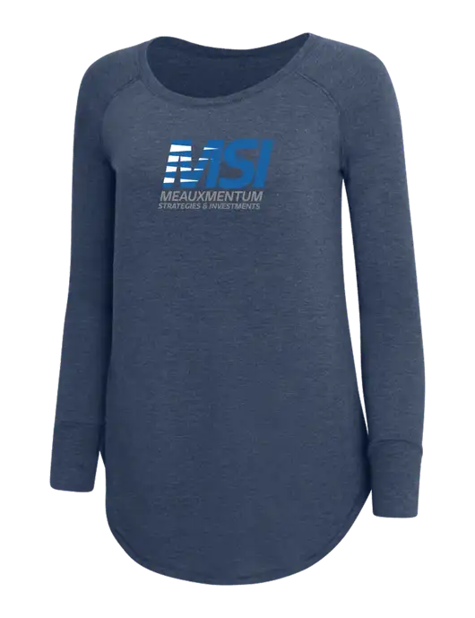 Womens Perfect Wide Collar Tunic Tri-Blend Navy Frost 4.5 oz T-Shirt w/Meauxmentum Logo