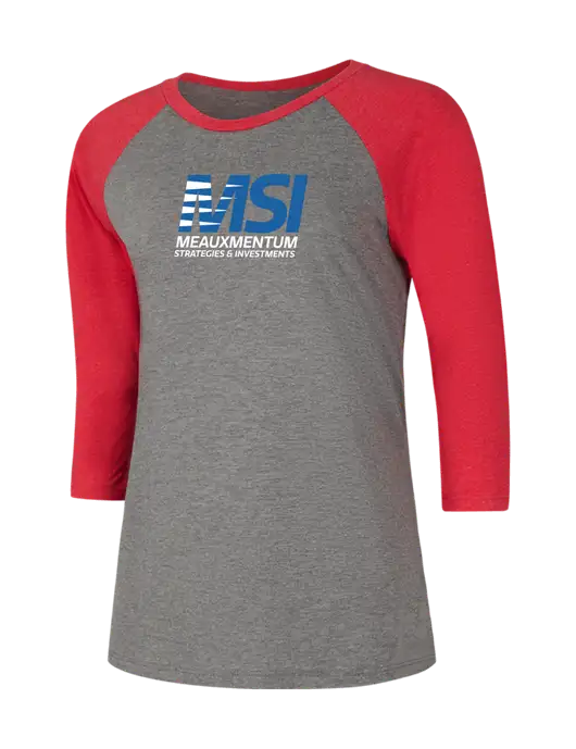 Womens Simply Soft 3/4 Sleeve Red Frost/Grey Frost Ring Spun Cotton T-Shirt w/Meauxmentum Logo