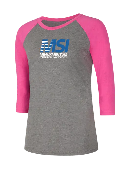 Womens Simply Soft 3/4 Sleeve Fuchsia Frost/Grey Frost Ring Spun Cotton T-Shirt w/Meauxmentum Logo