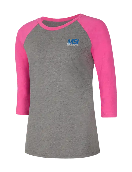 Womens Simply Soft 3/4 Sleeve Fuchsia Frost/Grey Frost Ring Spun Cotton T-Shirt w/Meauxmentum Logo