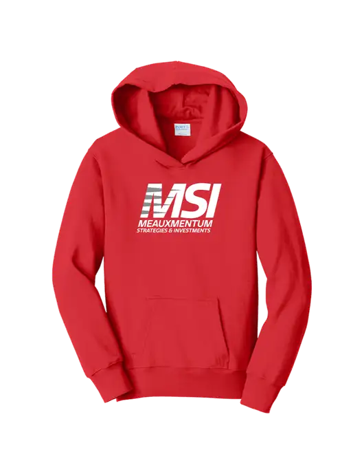 Youth Bright Red 8.5 oz Ring Spun Pullover Hooded Sweatshirt w/Meauxmentum Logo