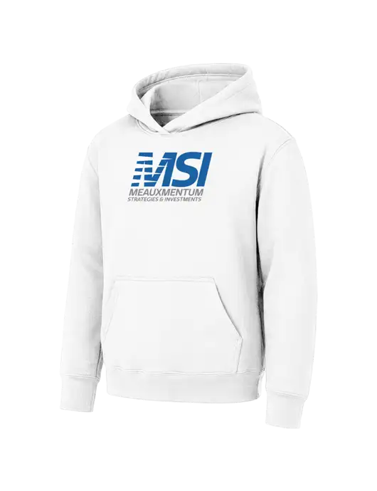 Youth White 7.8 oz Pullover Hooded Sweatshirt w/Meauxmentum Logo