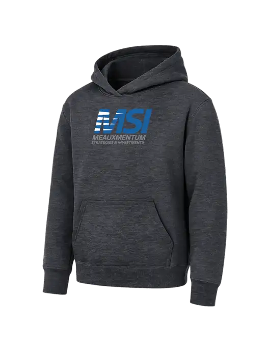 Youth Dark Heather Grey 7.8 oz Pullover Hooded Sweatshirt w/Meauxmentum Logo