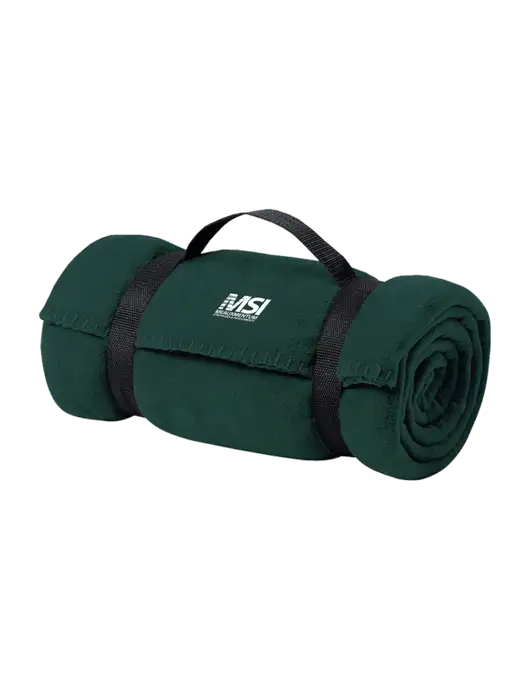 Casual Dark Green Fleece Blanket With Strap w/Meauxmentum Logo