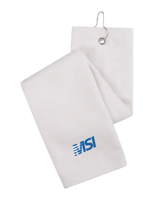 White Tri-Fold Golf Towel with Grommet w/MSI Icon logo