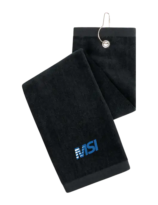 Black Tri-Fold Golf Towel with Grommet w/MSI Icon logo