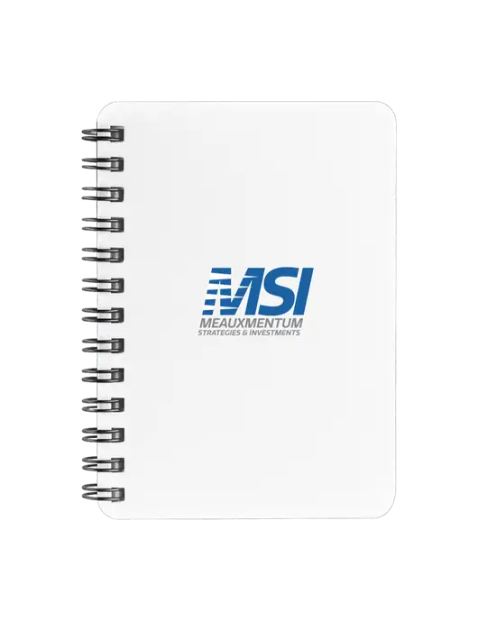 Sturdy White Hardcover Notebook, 5.25 x 7 w/Meauxmentum Logo