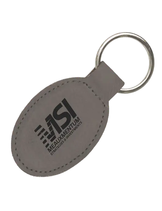 Grey Leatherette Oval Keychain w/Meauxmentum Logo