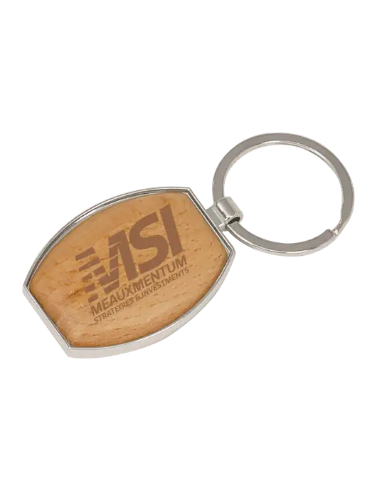 Wood & Silver Oval Keychain w/Meauxmentum Logo
