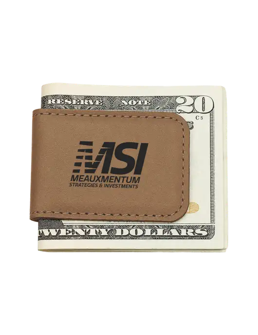 Tan Leatherette Money Clip w/Meauxmentum Logo