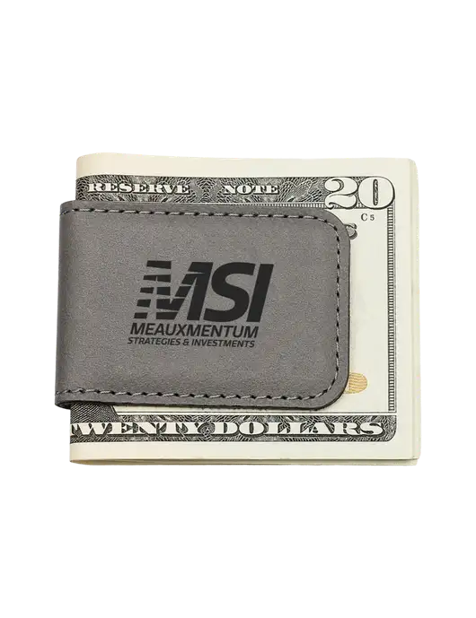 Gray Leatherette Money Clip w/Meauxmentum Logo