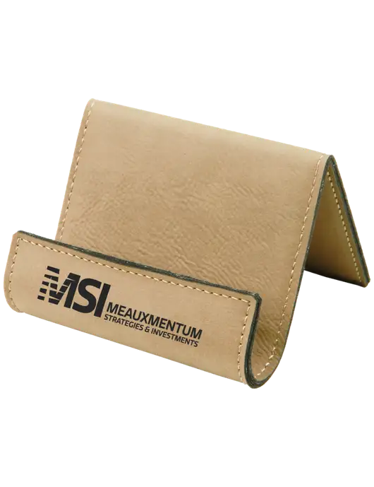 Tan Leatherette Card & Phone Holder w/Meauxmentum Logo