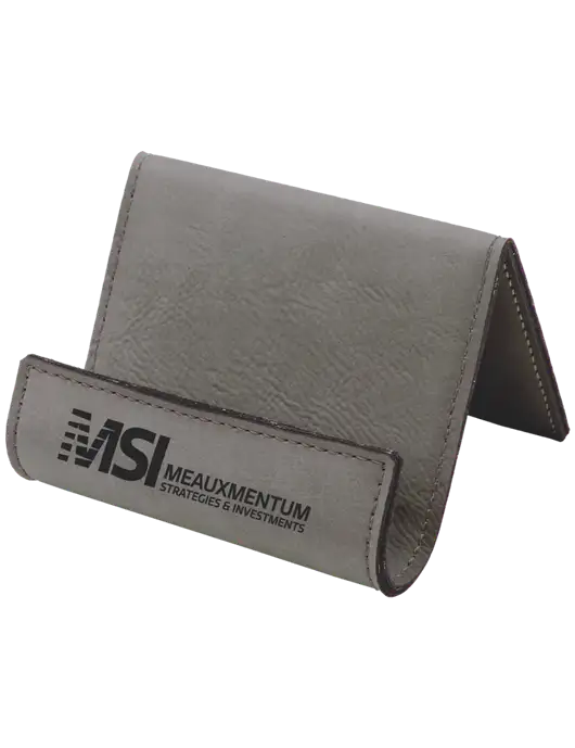 Grey Leatherette Card & Phone Holder w/Meauxmentum Logo