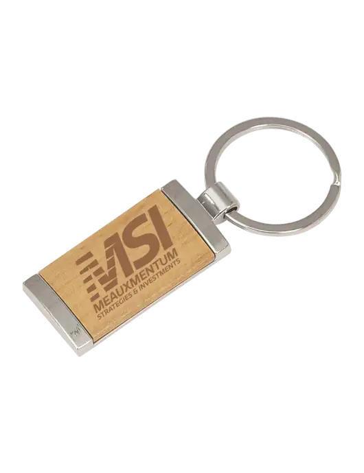 Wood & Silver Rectangle Keychain w/Meauxmentum Logo