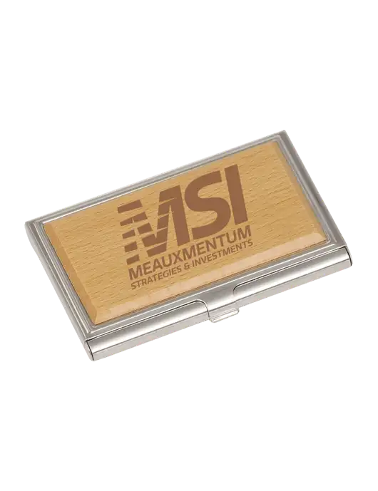 Wood & Silver Business Card Case w/Meauxmentum Logo