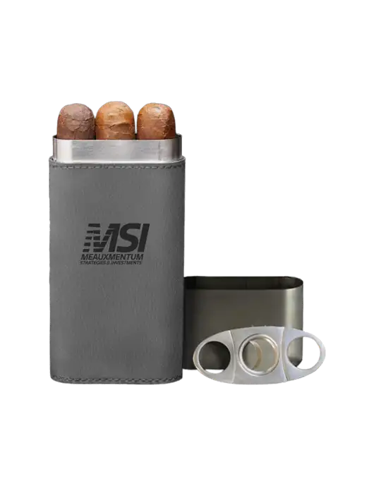 Grey Leatherette Cigar Case with Cutter w/Meauxmentum Logo