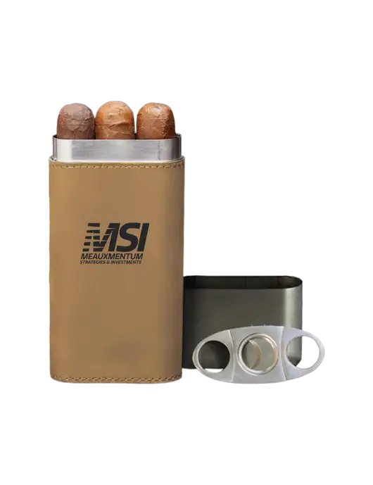 Tan Leatherette Cigar Case with Cutter w/Meauxmentum Logo