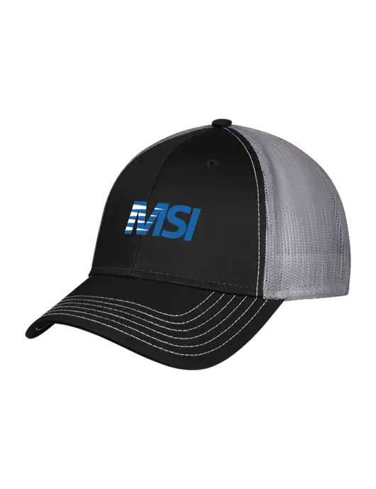 Black/Medium Dark Grey Mesh Trucker Cap Snap Back w/MSI Icon logo