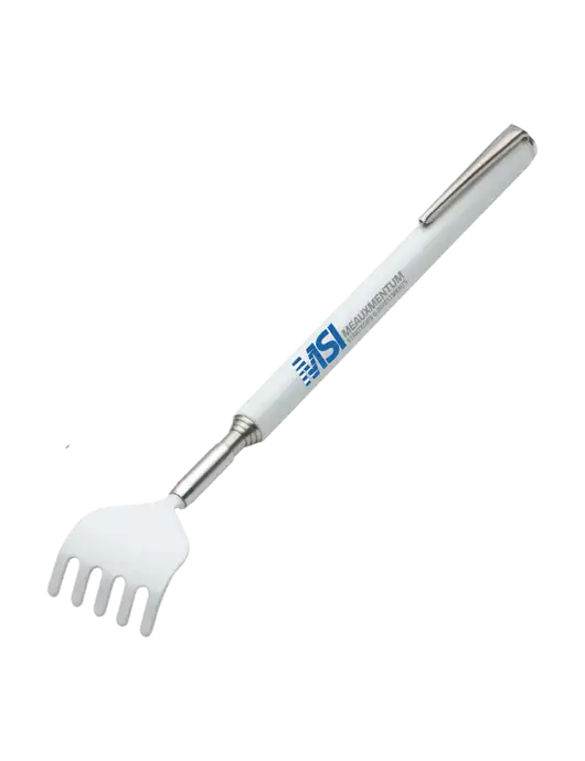 Telescopic White Back Scratcher w/Meauxmentum Logo