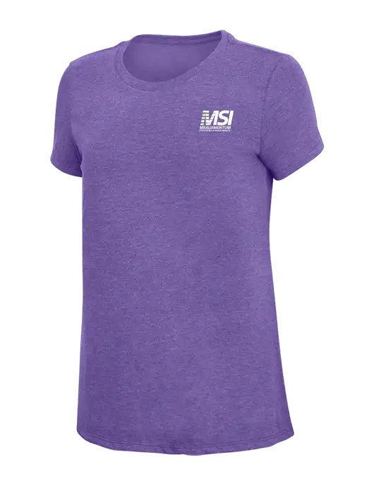 Womens Simply Soft Purple Frost 4.5oz  Poly/Combed Ring Spun Cotton T-Shirt w/Meauxmentum Logo