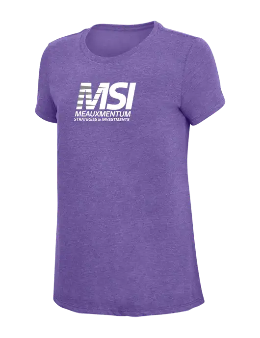 Womens Simply Soft Purple Frost 4.5oz  Poly/Combed Ring Spun Cotton T-Shirt w/Meauxmentum Logo