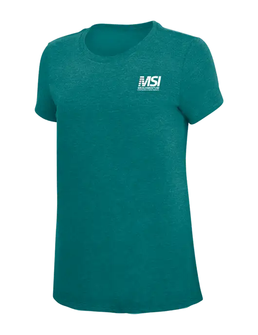Womens Simply Soft Heathered Dark Teal 4.5oz  Poly/Combed Ring Spun Cotton T-Shirt w/Meauxmentum Logo