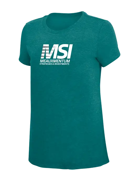Womens Simply Soft Heathered Dark Teal 4.5oz  Poly/Combed Ring Spun Cotton T-Shirt w/Meauxmentum Logo