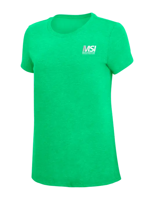 Womens Simply Soft Green Frost 4.5oz Poly/Combed Ring Spun Cotton T-Shirt w/Meauxmentum Logo