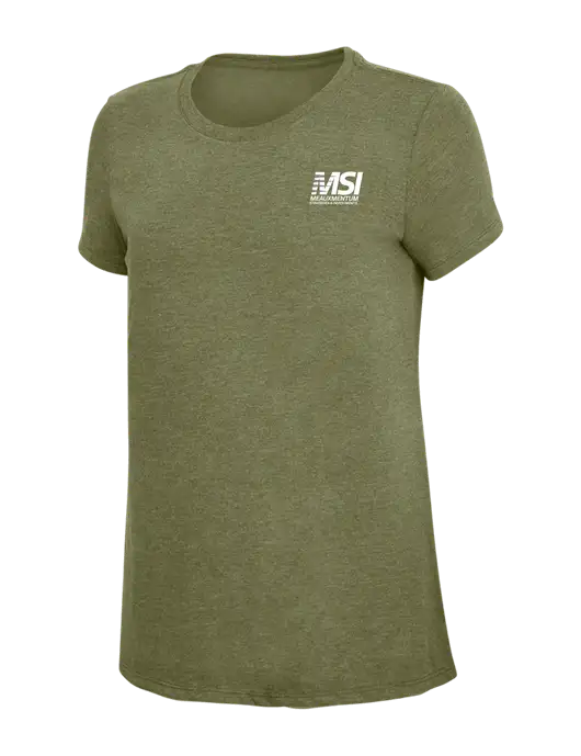 Womens Simply Soft Military Green Frost 4.5oz Poly/Combed Ring Spun Cotton T-Shirt
 w/Meauxmentum Logo