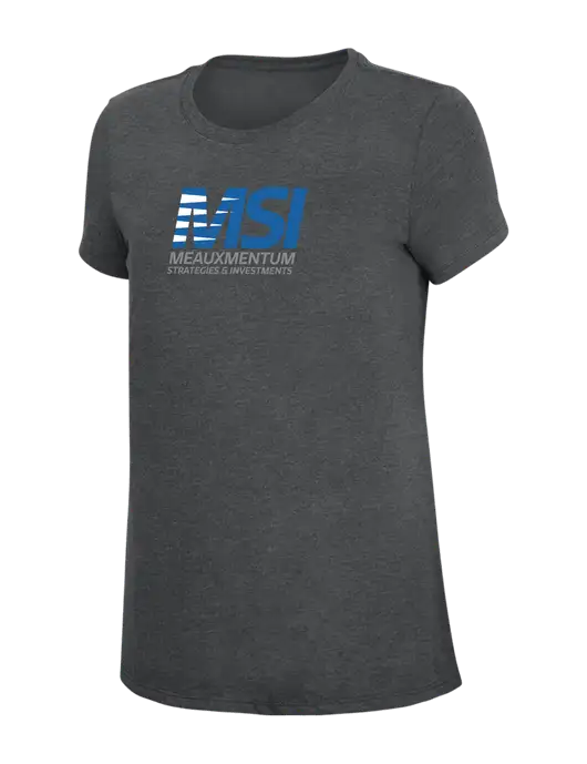 Womens Simply Soft Charcoal 4.5oz Poly/Combed Ring Spun Cotton T-Shirt w/Meauxmentum Logo