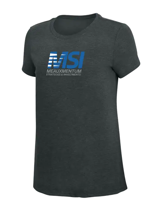 Womens Simply Soft Black Frost 4.5oz Poly/Combed Ring Spun Cotton T-Shirt w/Meauxmentum Logo