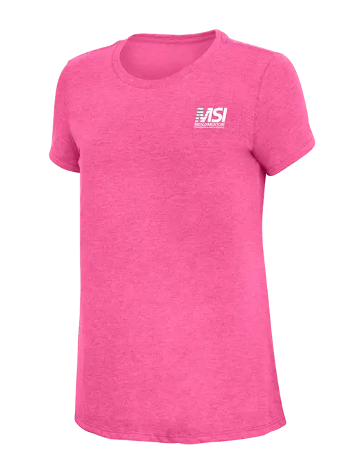 Womens Simply Soft Fuchsia Frost 4.5oz Poly/Combed Ring Spun Cotton T-Shirt w/Meauxmentum Logo