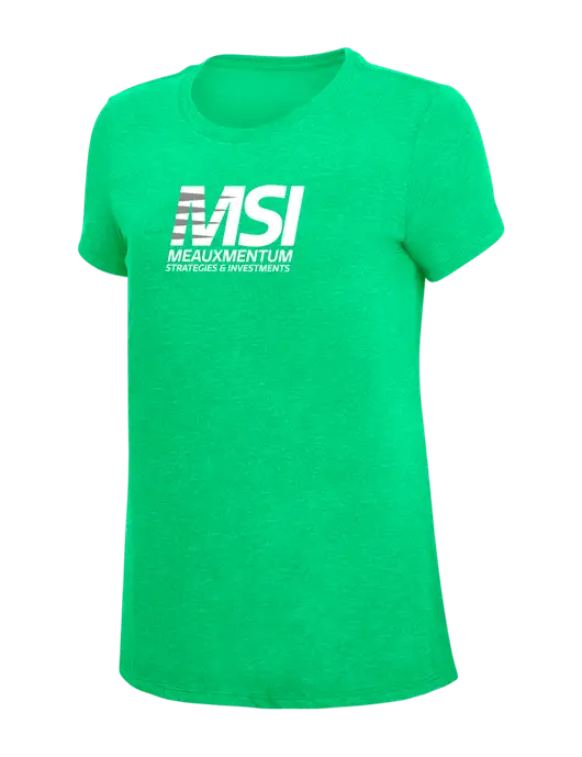 Womens Simply Soft Green Frost 4.5oz Poly/Combed Ring Spun Cotton T-Shirt w/Meauxmentum Logo