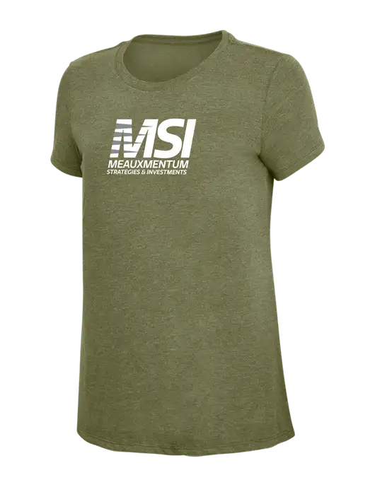Womens Simply Soft Military Green Frost 4.5oz Poly/Combed Ring Spun Cotton T-Shirt
 w/Meauxmentum Logo
