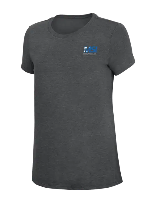Womens Simply Soft Charcoal 4.5oz Poly/Combed Ring Spun Cotton T-Shirt w/Meauxmentum Logo