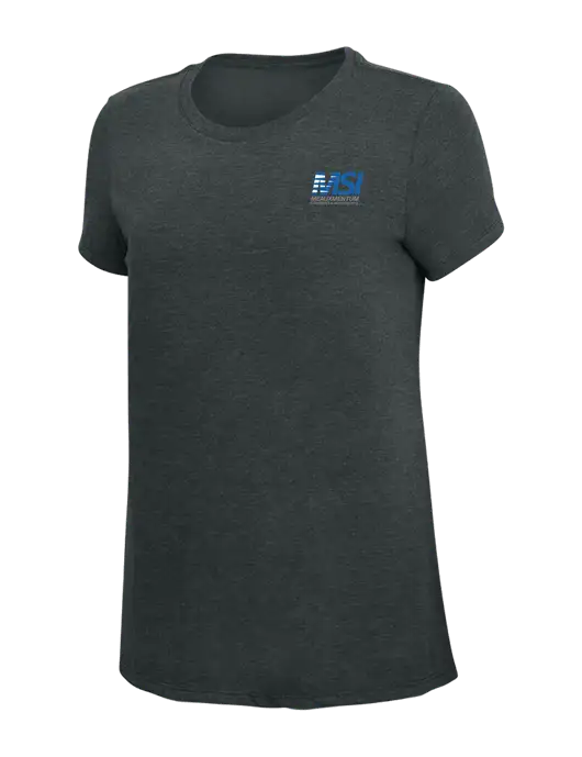 Womens Simply Soft Black Frost 4.5oz Poly/Combed Ring Spun Cotton T-Shirt w/Meauxmentum Logo