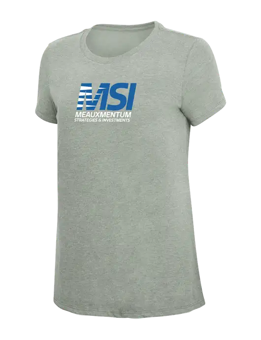 Womens Simply Soft Heathered Light Grey 4.5oz Poly/Combed Ring Spun Cotton T-Shirt w/Meauxmentum Logo