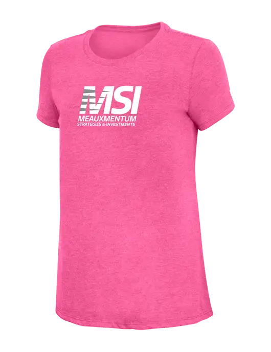 Womens Simply Soft Fuchsia Frost 4.5oz Poly/Combed Ring Spun Cotton T-Shirt w/Meauxmentum Logo