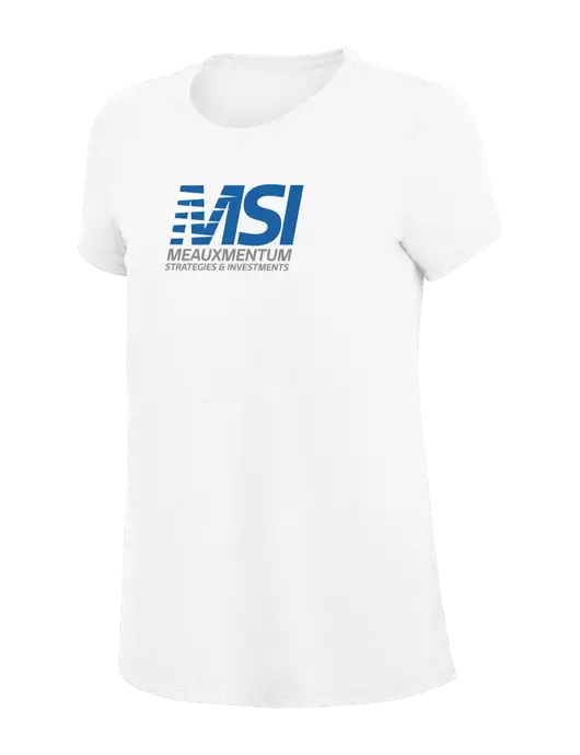Womens Simply Soft White 4.5oz Poly/Combed Ring Spun Cotton T-Shirt
 w/Meauxmentum Logo