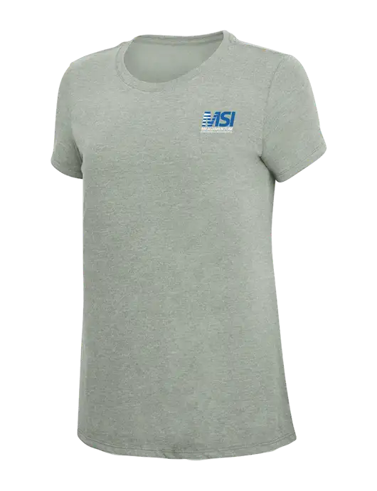 Womens Simply Soft Heathered Light Grey 4.5oz Poly/Combed Ring Spun Cotton T-Shirt w/Meauxmentum Logo