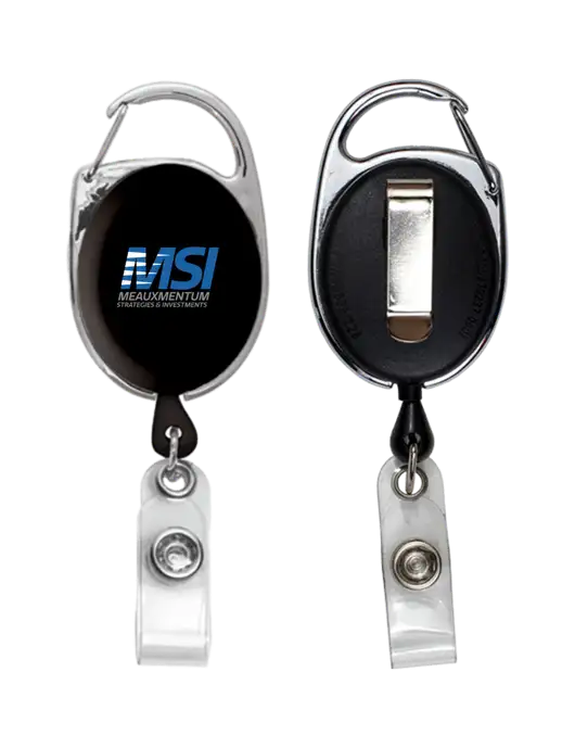 Black Carabiner Style Badge Reel and Badge Holder w/Meauxmentum Logo