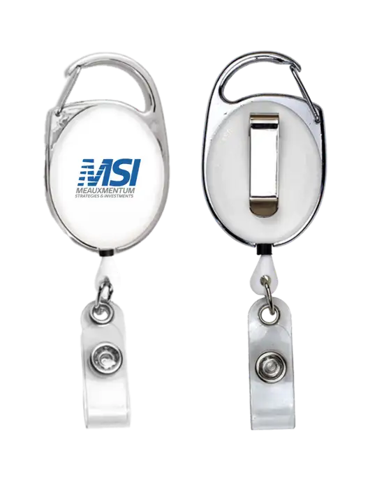 White Carabiner Style Badge Reel and Badge Holder w/Meauxmentum Logo