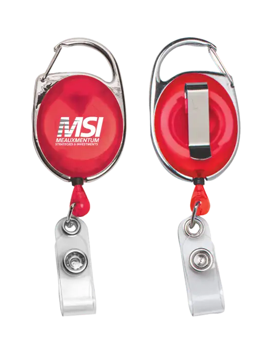 Red Carabiner Style Badge Reel and Badge Holder w/Meauxmentum Logo
