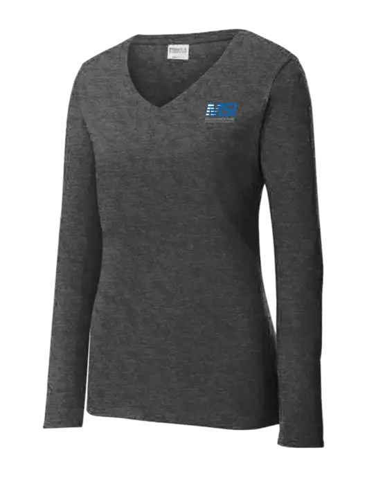 Womens  V-Neck Ring Spun Dark Heather Grey 4.5 oz Long Sleeve T-Shirt w/Meauxmentum Logo