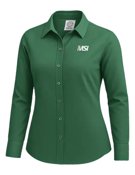 Brooks Brothers Womens Medium Green Wrinkle-Free Stretch Nailhead Shirt w/MSI Icon logo