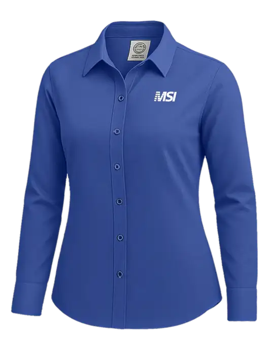 Brooks Brothers Womens Royal Blue Wrinkle-Free Stretch Nailhead Shirt w/MSI Icon logo