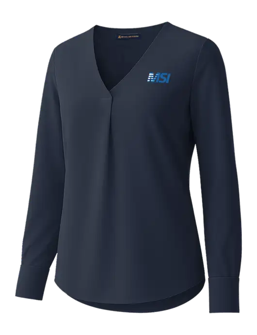 Brooks Brothers Womens Dark Navy Open-Neck Satin Blouse  w/MSI Icon logo