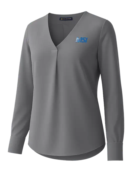 Brooks Brothers Womens Medium Grey Open-Neck Satin Blouse  w/MSI Icon logo
