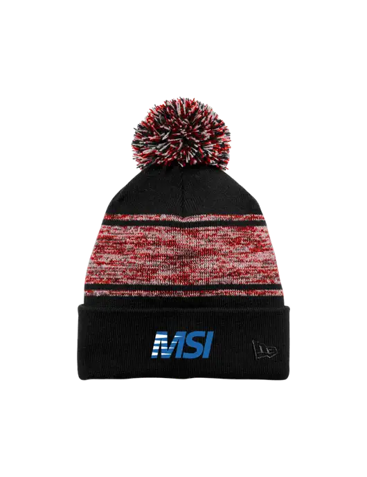 New Era Black/Red Knit Chilled Pom Beanie w/MSI Icon logo