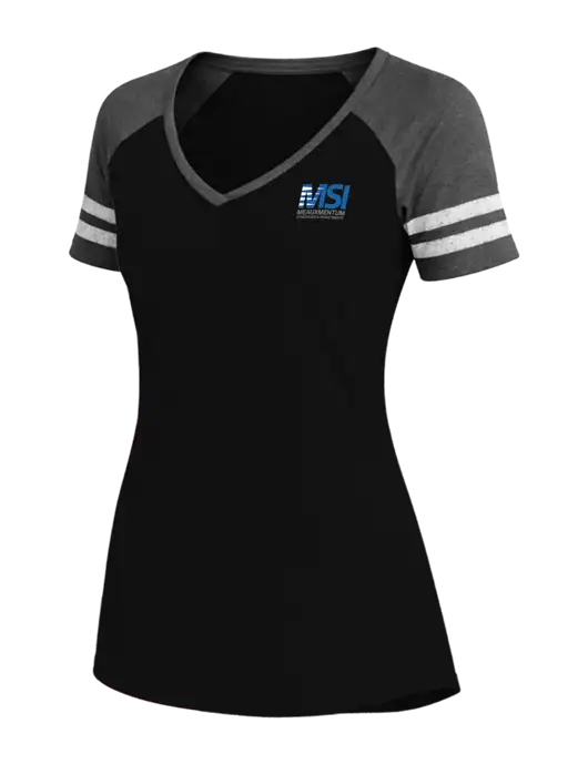 Womens Black/Charcoal Heather V-Neck Game Tee w/Meauxmentum Logo